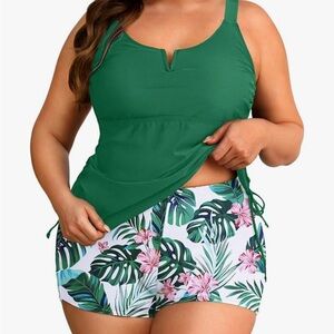 Women's Plus Size Tankini Swimsuit - Two Piece Bathing Suit with Shorts
